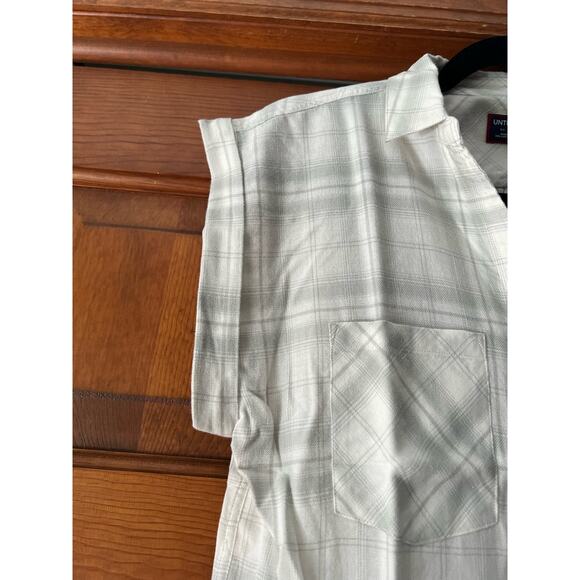 NWOT UNTUCKit Women's Villefranche Plaid Button Up Shirt Cap Sleeve Gray Size 10 - Picture 3 of 10